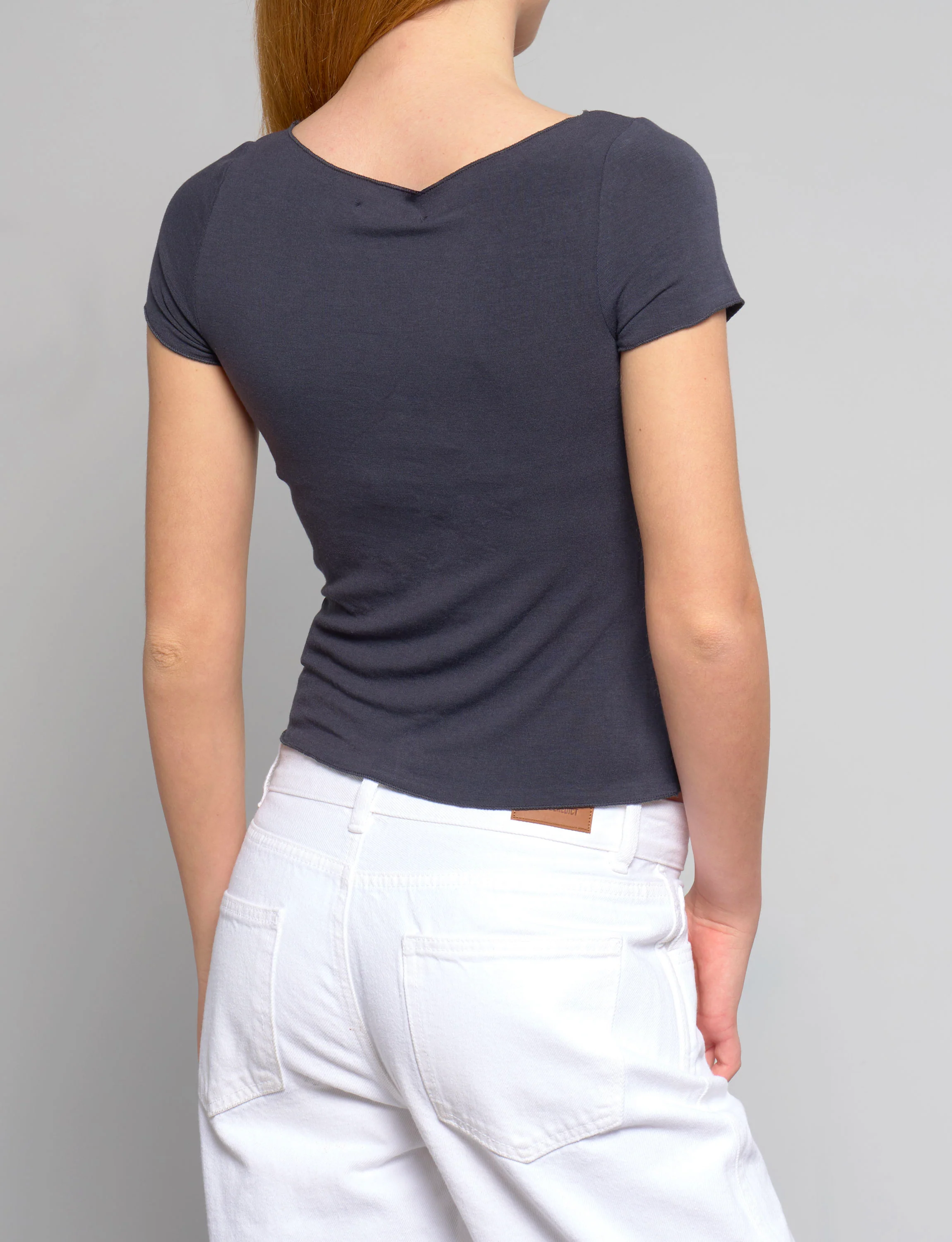 T-shirt blu notte aderente a manica corta - Image 3