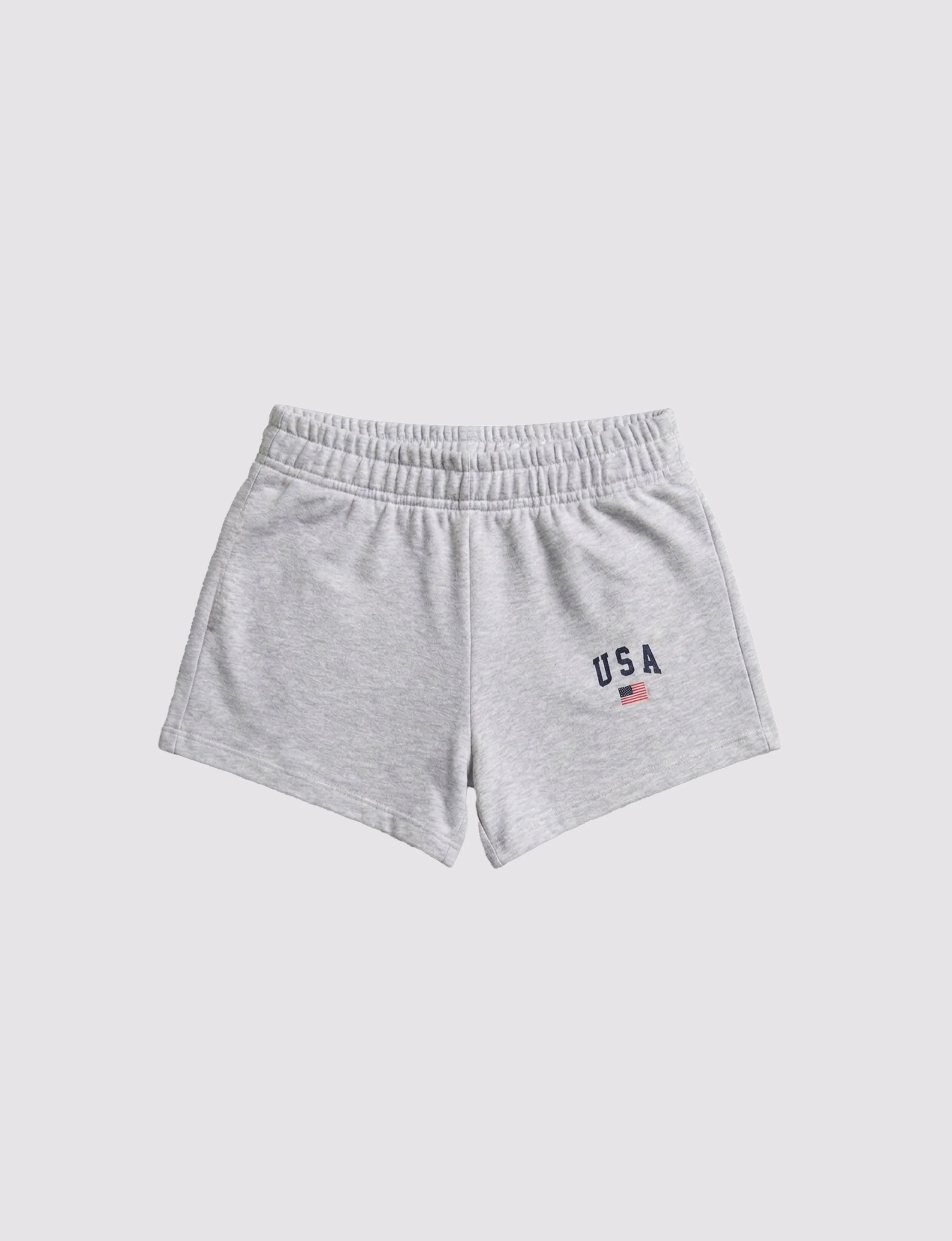 Short grigi in felpa con stampa USA