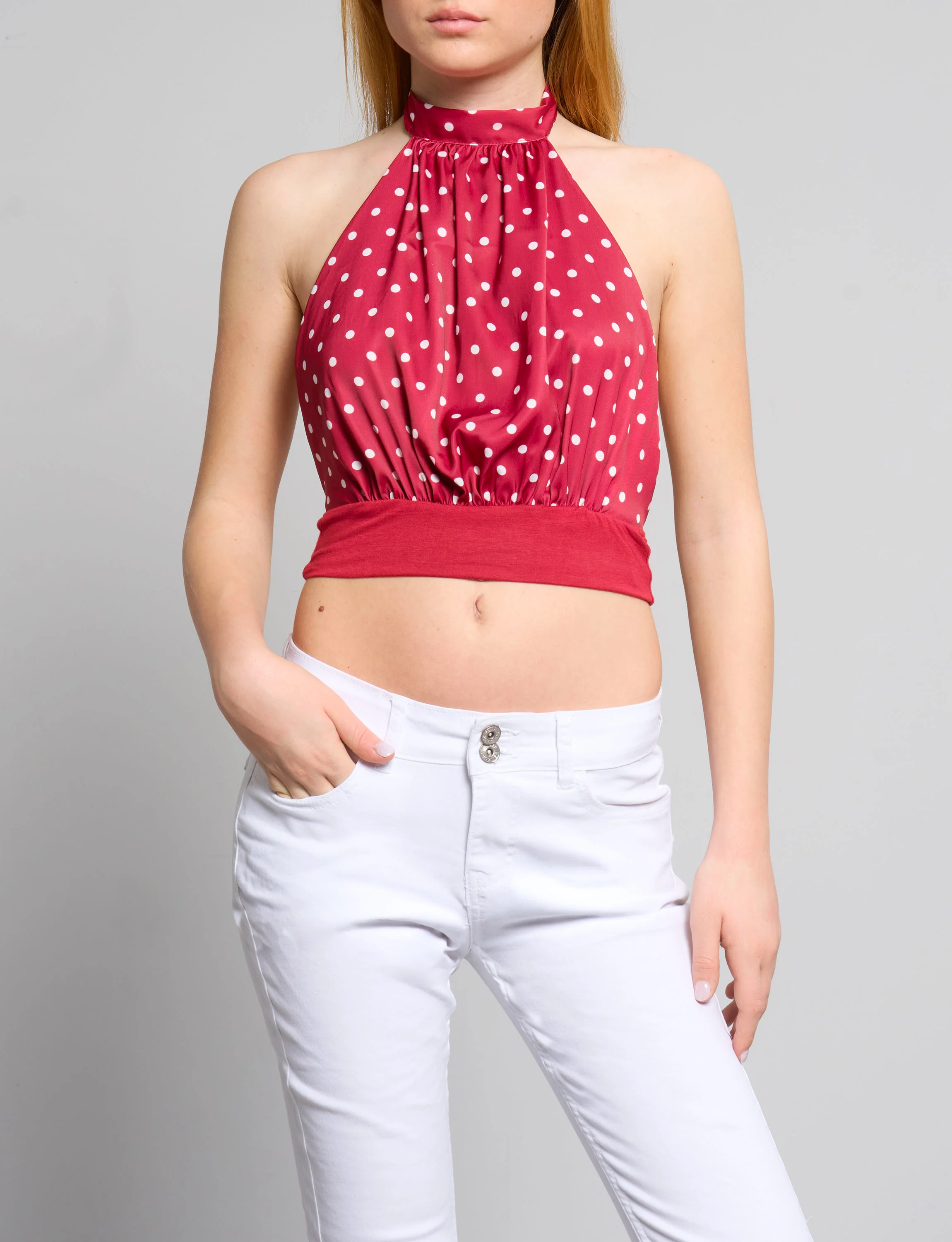 Top crop rosso a pois - Image 2